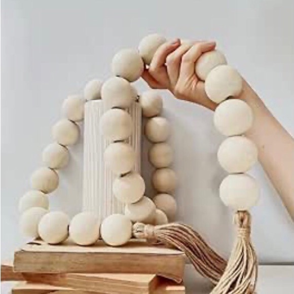 Farmhouse Other - Large Wood Bead Garland with 1.6" Diameter Wooden Beads Tassels